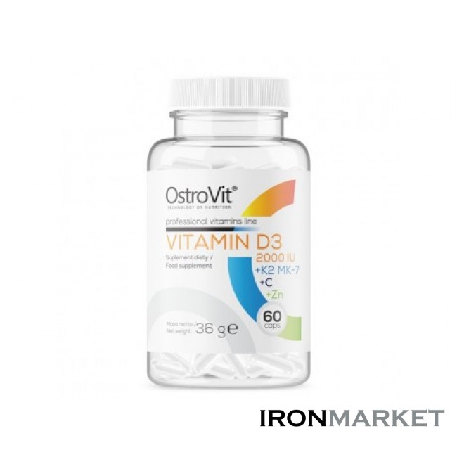 Vitamin D3 2000 IU + K2 MK-7 + VC + Zinc (60 капсул)