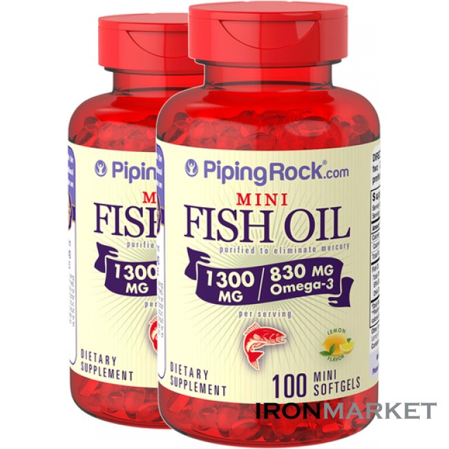Mini Omega-3 Fish Oil 1300 мг 100 Softgels Piping Rock