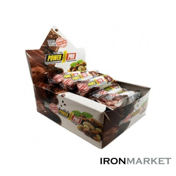 Батончики Power Pro 32% Цельный орех без сахара 60грамм (20 шт)