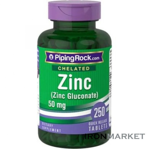 Chelated Zinc 50 мг Gluconate 250 таблеток Piping Rock