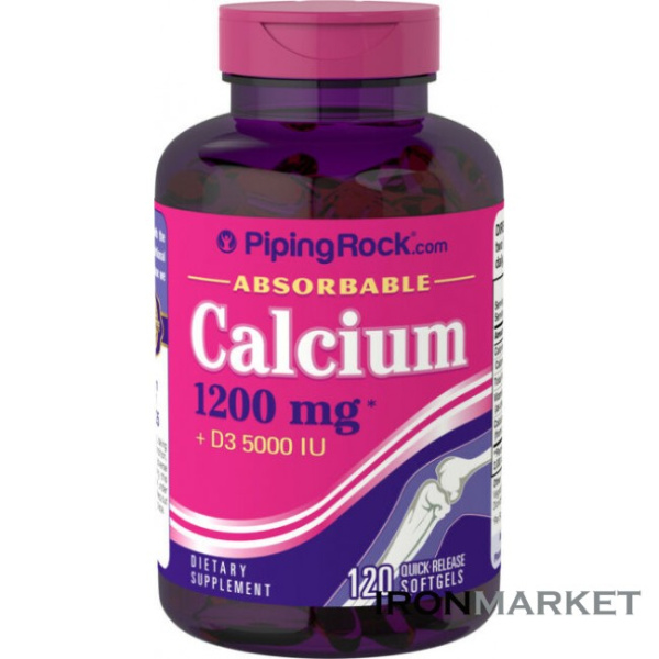Absorbable Calcium 1200 мг Plus D 5000 IU 240 Softgels Piping Rock