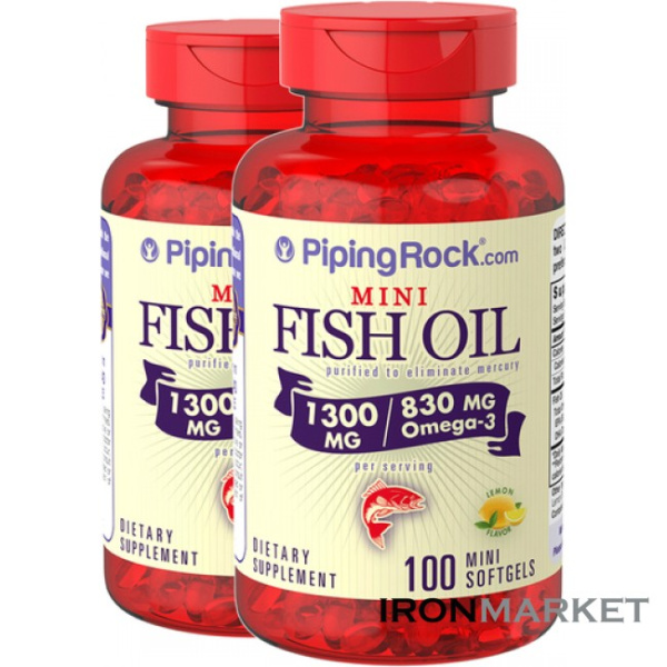 Mini Omega-3 Fish Oil 1300 мг 100 Softgels Piping Rock